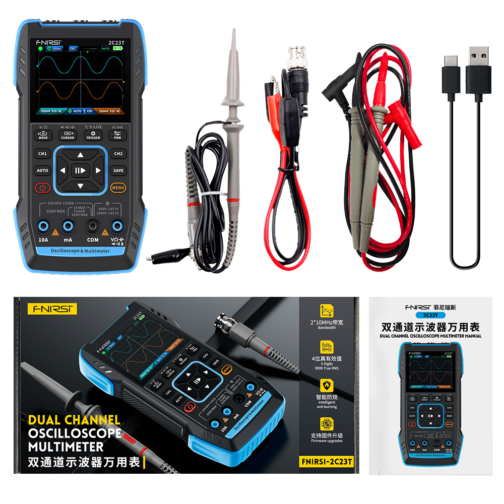 2C23T 3-in-1 digitale oscillos - Fnirsi Digital Oscilloscope Handheld recensie en prijs