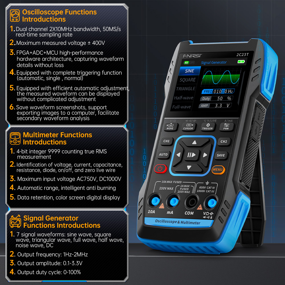 2C23T 3-in-1 digitale oscillos - Fnirsi Digital Oscilloscope Handheld recensie en prijs